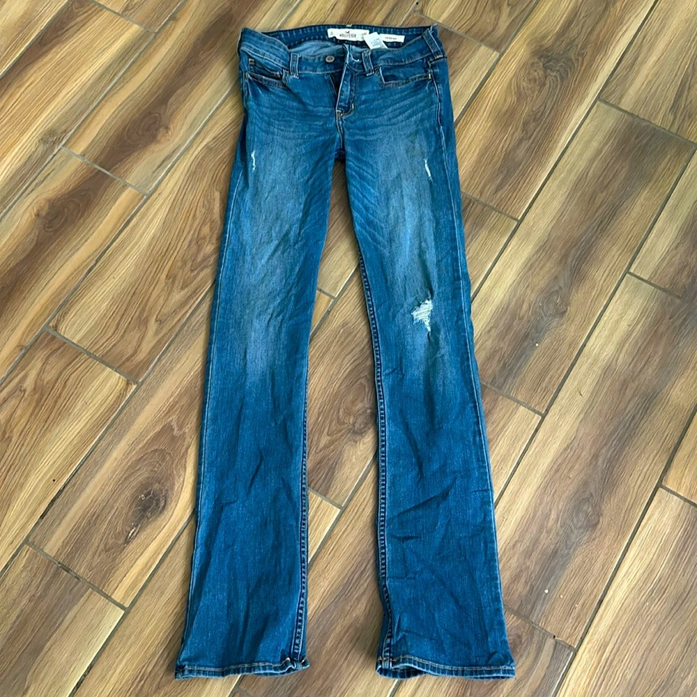 One pair of low rise boot cut jeans